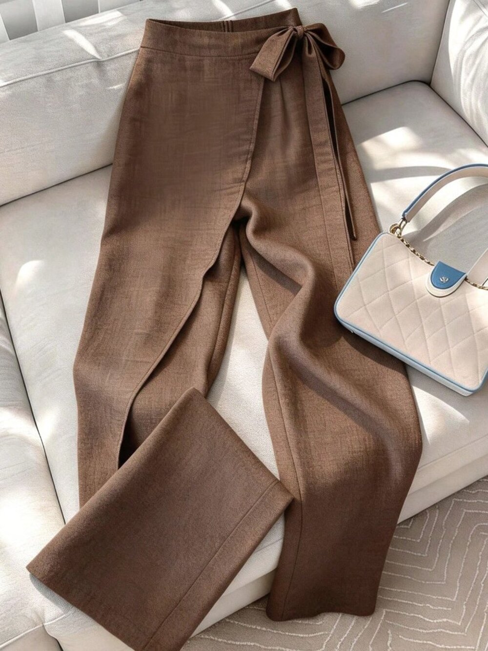 Brown Casual Elegant Women's High-Waist Wrap Wide-Leg Skort Pants - Picture 7 of 7